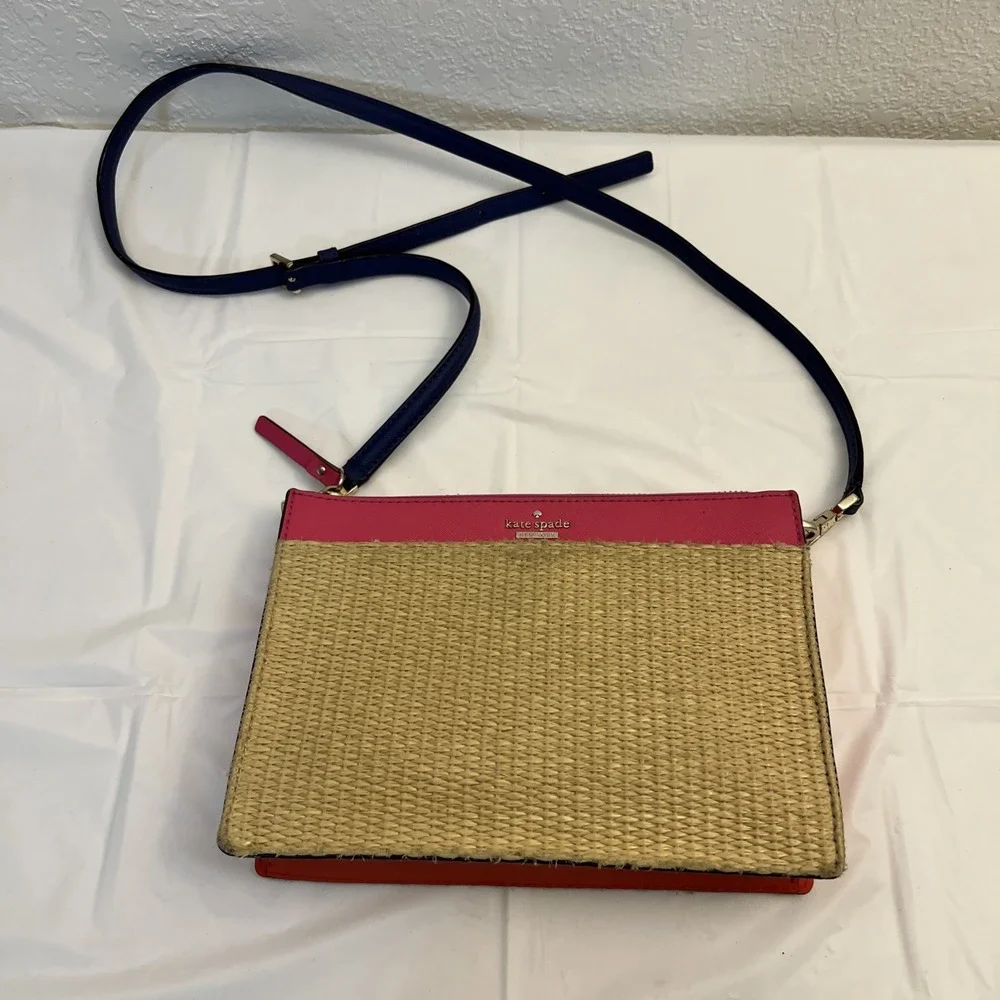 Kate Spade Cameron St Straw Pink Orange Blue Clarise Crossbody Fair 9.5